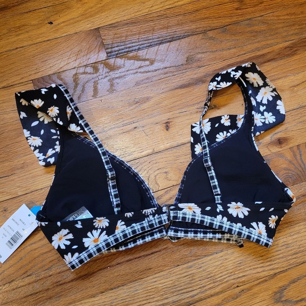 SKINNY DIPPERS Womens Chic Lit Kiara Bikini Floral Top Black Size M - Picture 3 of 9